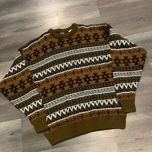Knights Bridge 80s aztec Vintage Fair Isle Sweater XL  Wool Blend England